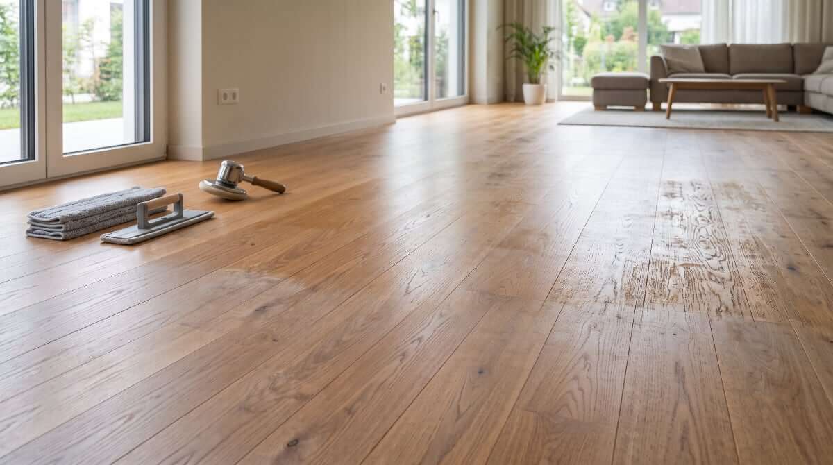 Professional deep cleaning of a parquet floor with cleaning tools — what we can take on for deep cleaning