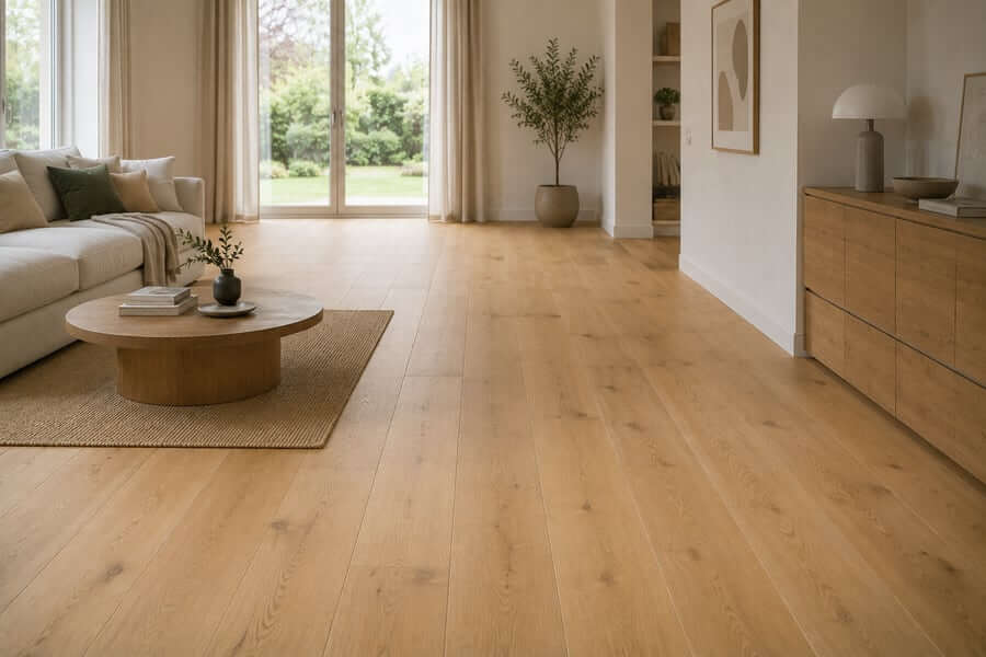 Landhausdielen aus Holz im Wohnraum als Beispiel für natürliche Bodenwirkung