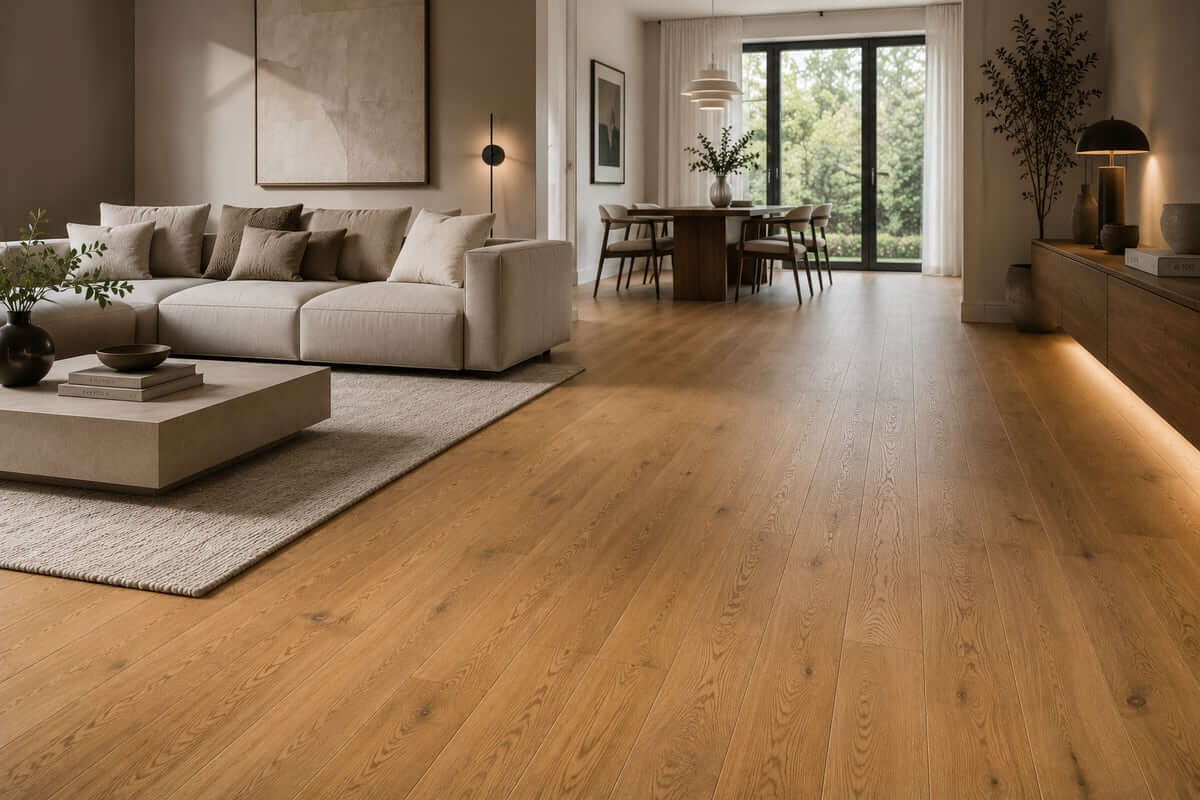 Living space with parquet flooring for private and professional projects