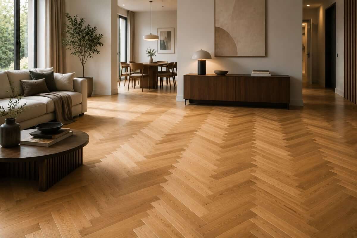 Living room with parquet flooring — example of how parquet adds lasting value to a space
