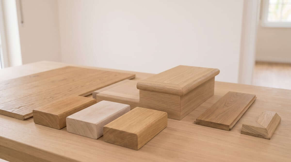 Holzproben, Treppenprofile und Oberflächenvarianten — Material und Oberfläche für die Treppe