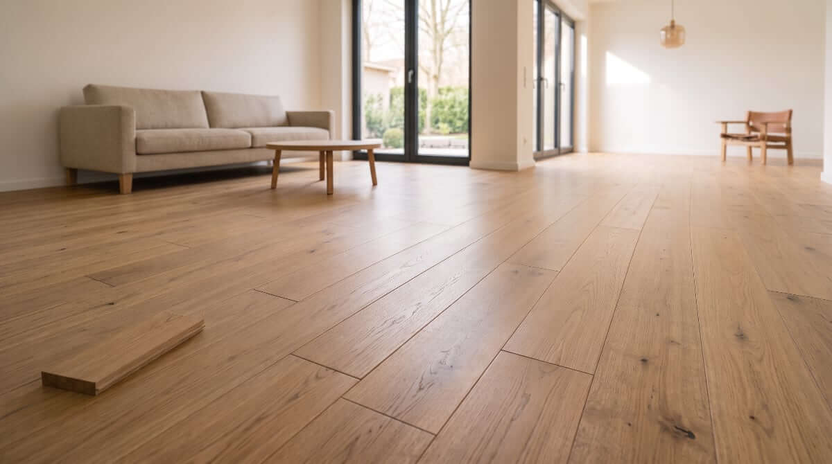 Bright living room with oiled oak parquet — parquet oiling and sealing in Munich by Parkett Stelzl